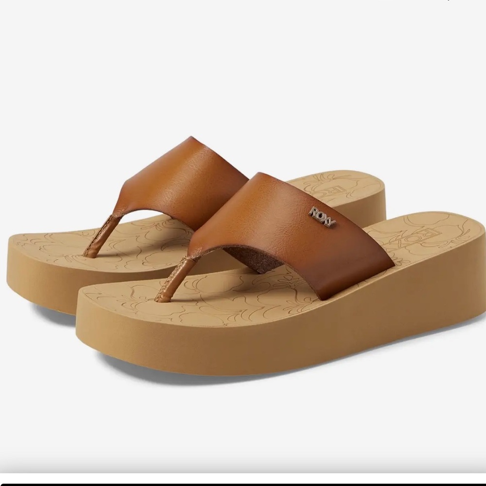 Roxy Tan/Brown Leather Slide Sandals